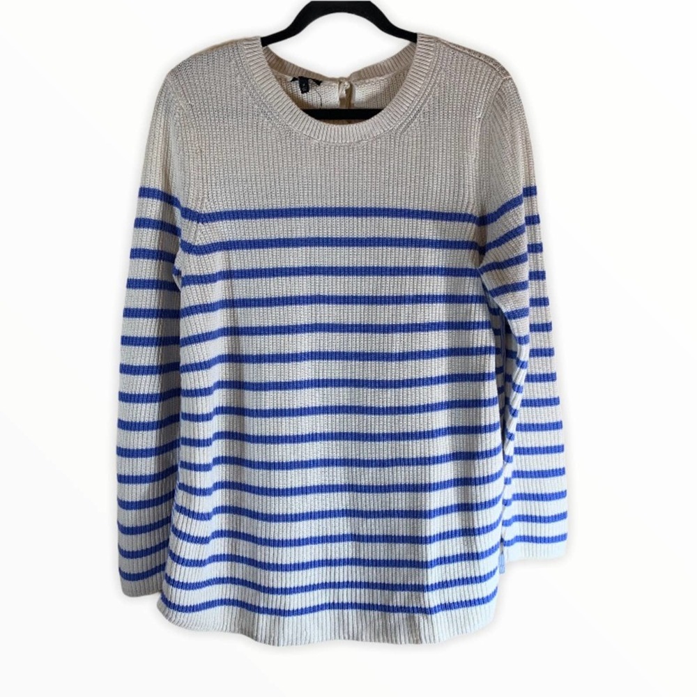 Talbots white and blue striped sweater NWT size Medium